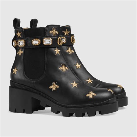 embroidered leather ankle boot with belt replica